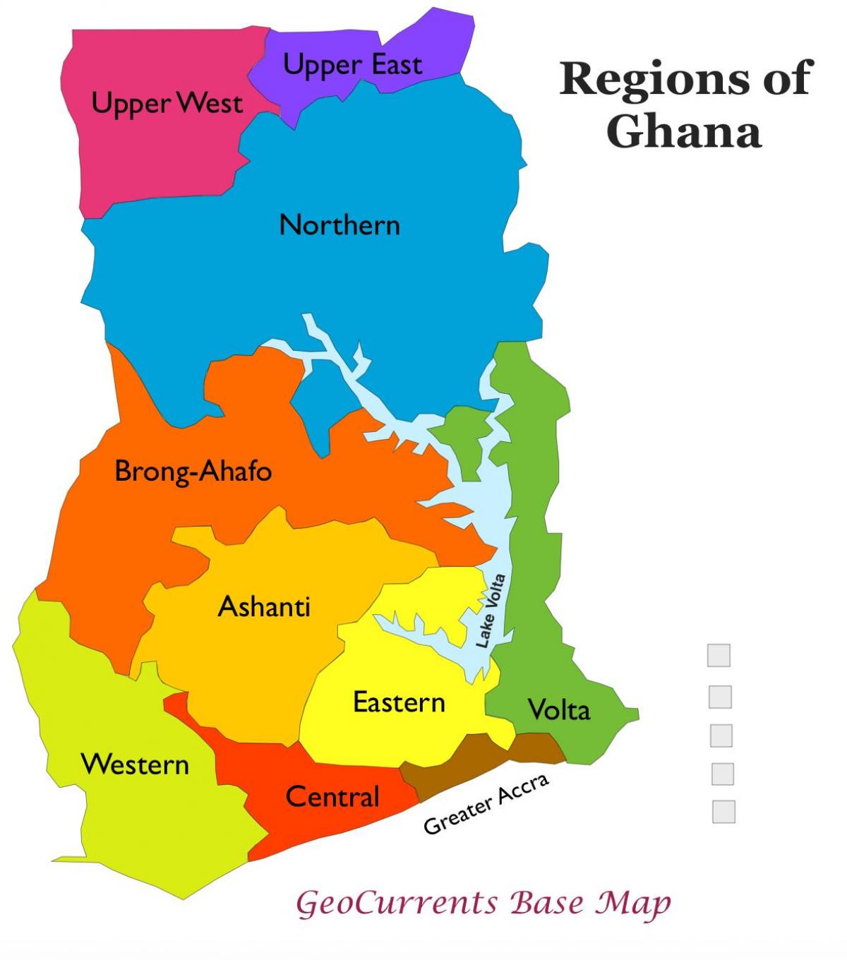 mapa de ghana mostrando las regiones