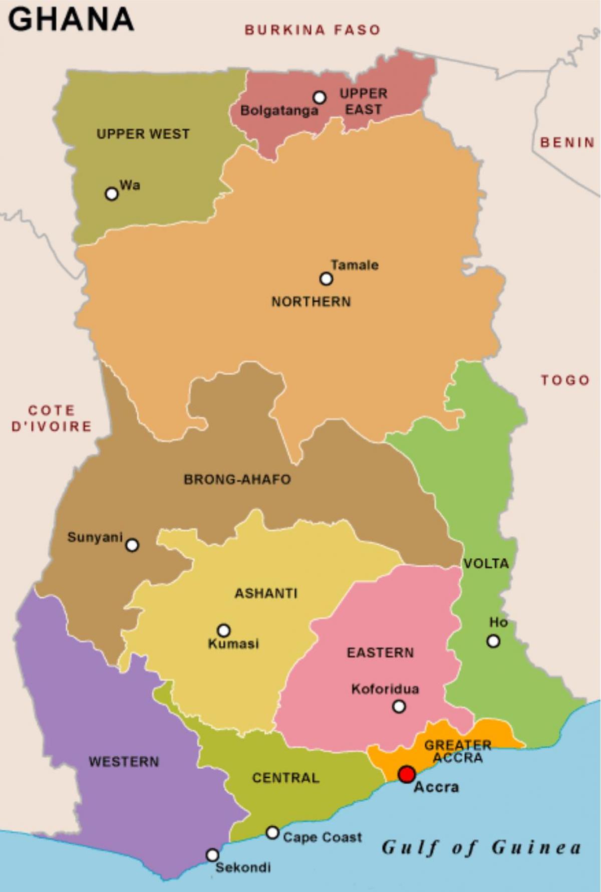 ghana mapa y las regiones