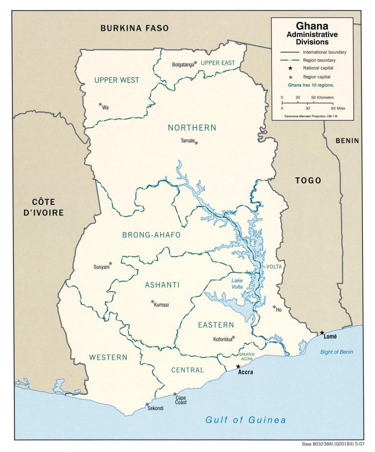 ghana mapa con las regiones y distritos