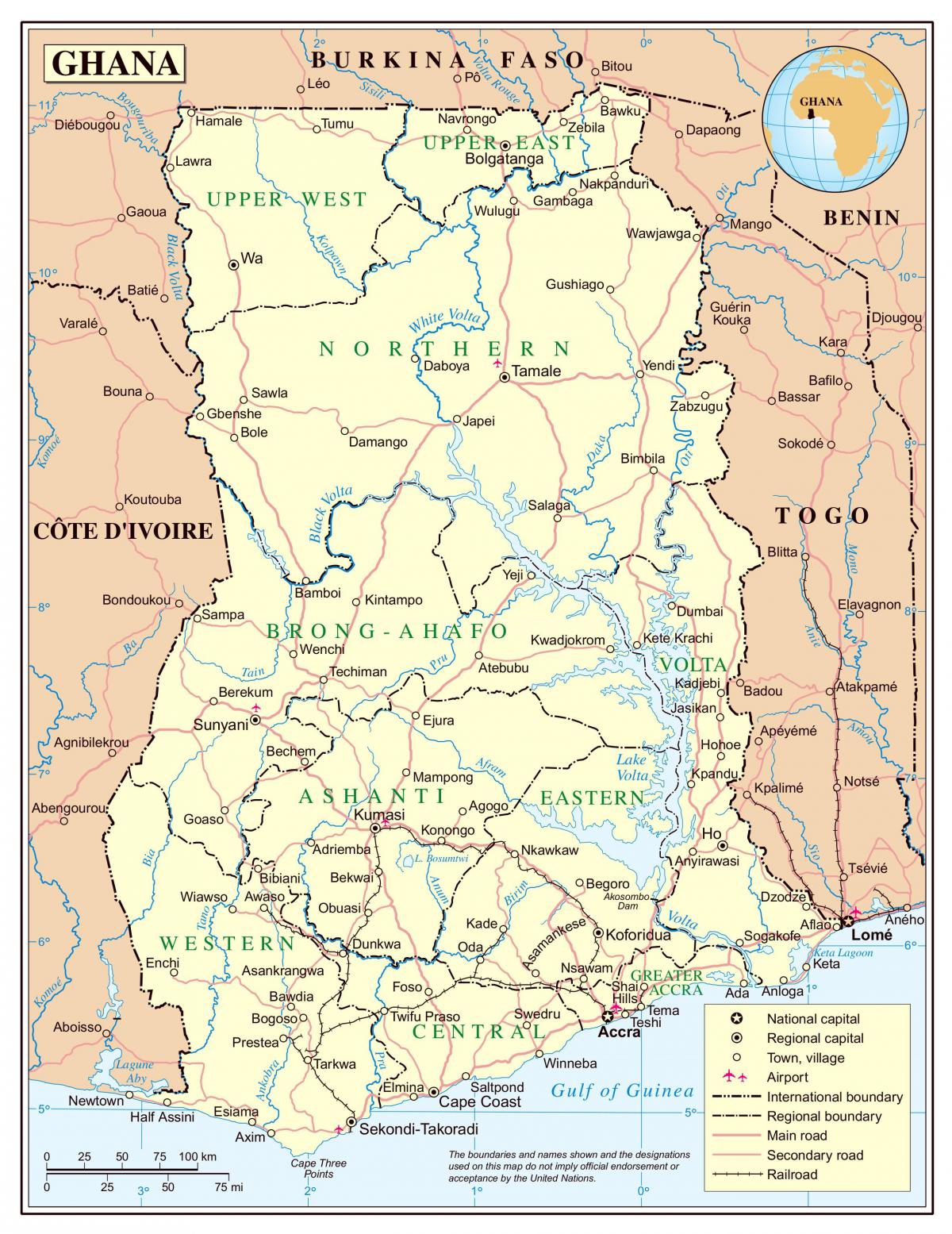 Mapa detallado de ghana