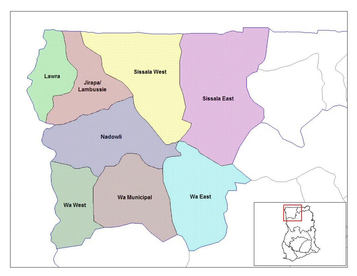 Mapa de la región superior del oeste de ghana